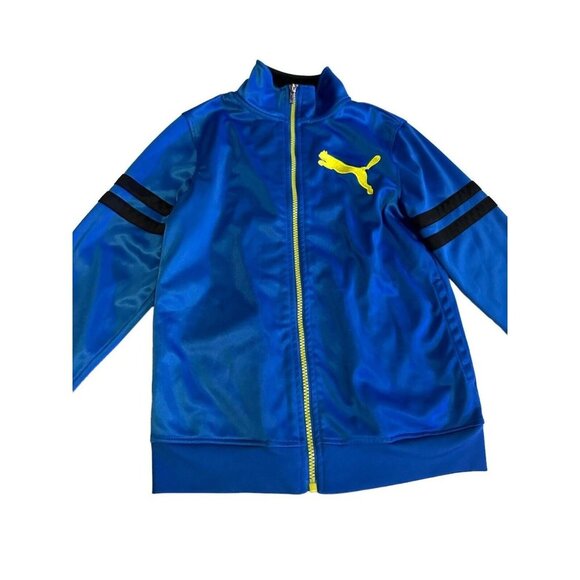 Puma Track Jacket Blue Yellow Logo Boys Size Medium - Picture 3 of 10